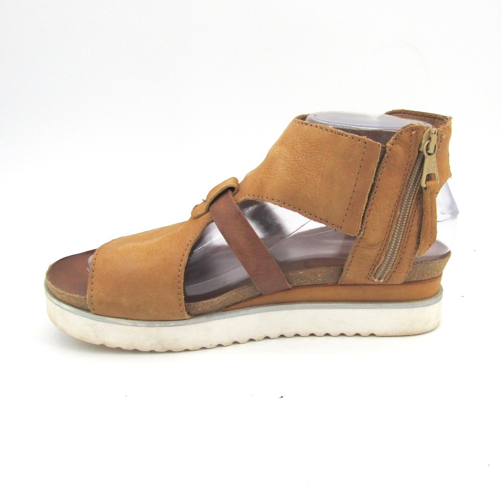 Miz Mooz Women Tan Leather Platform Wedge Sandals Back Zip Size 37 Portugal - Picture 6 of 10